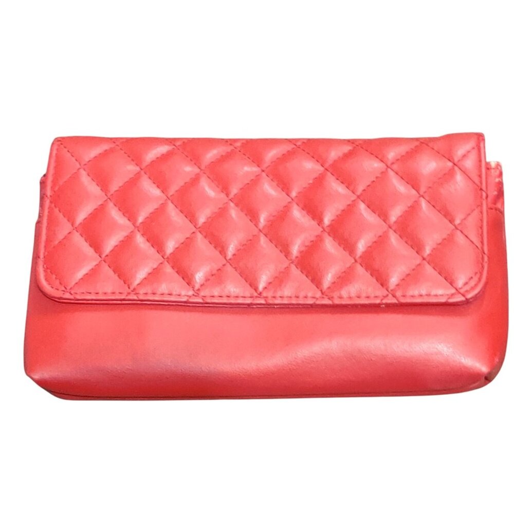 Lofthouse Vintage Red Quilted Clutch Purse Tassel Zip Key Ring Wallet Set Retro